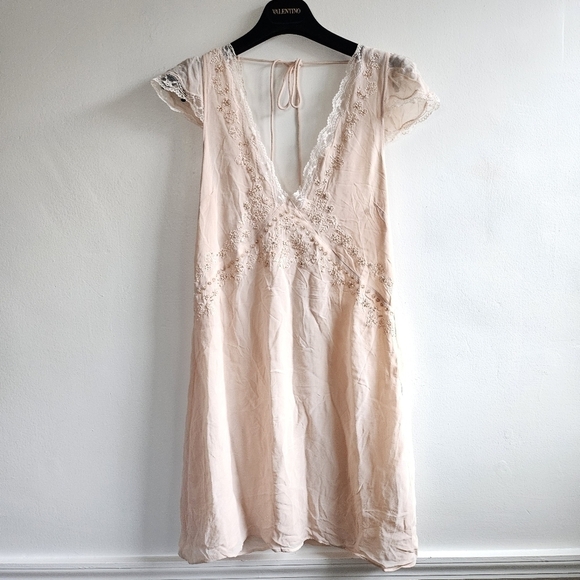 New Zara Limited Edition Embroidered Beaded Lace Blush Slip Mini Dress NWT Large - Picture 8 of 16